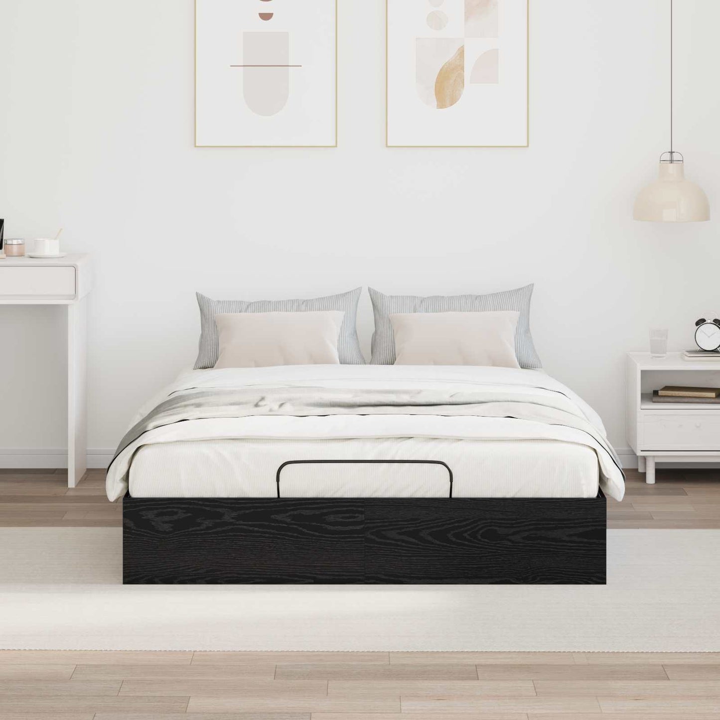 Letto ottomano con archiviazione Rovere Nero 193 x 120 x 25 cm | homemem39