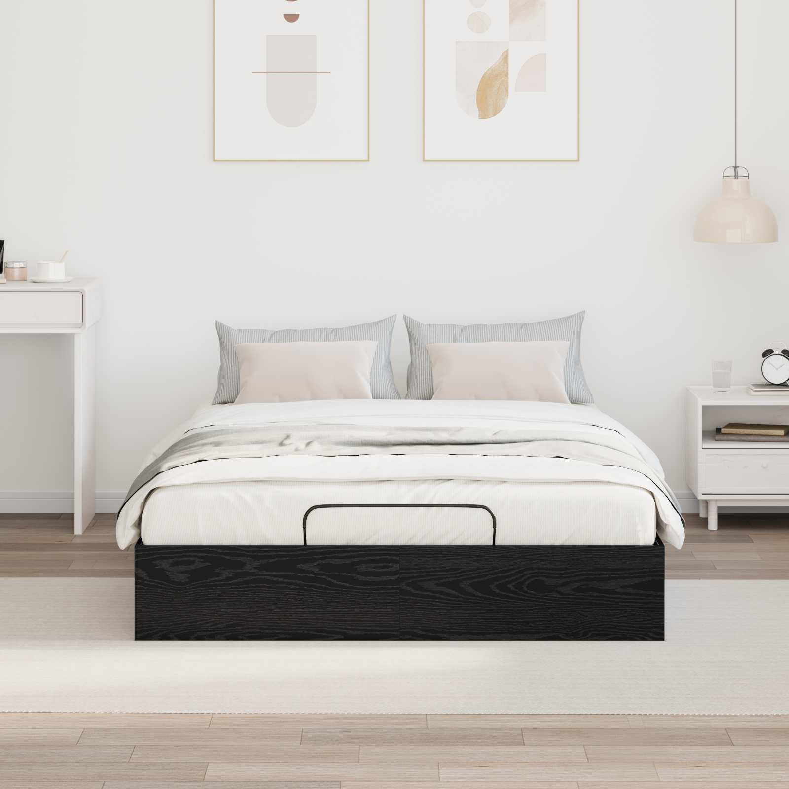 Letto ottomano con archiviazione Rovere Nero 193 x 120 x 25 cm | homemem39