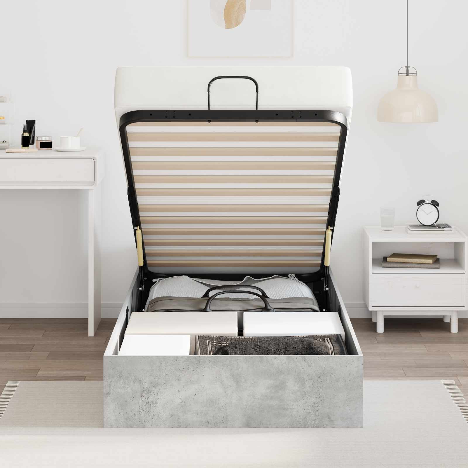 Letto ottomano Grigio Cemento 90 x 190 cm Legno ingegnerizzato | homemem39