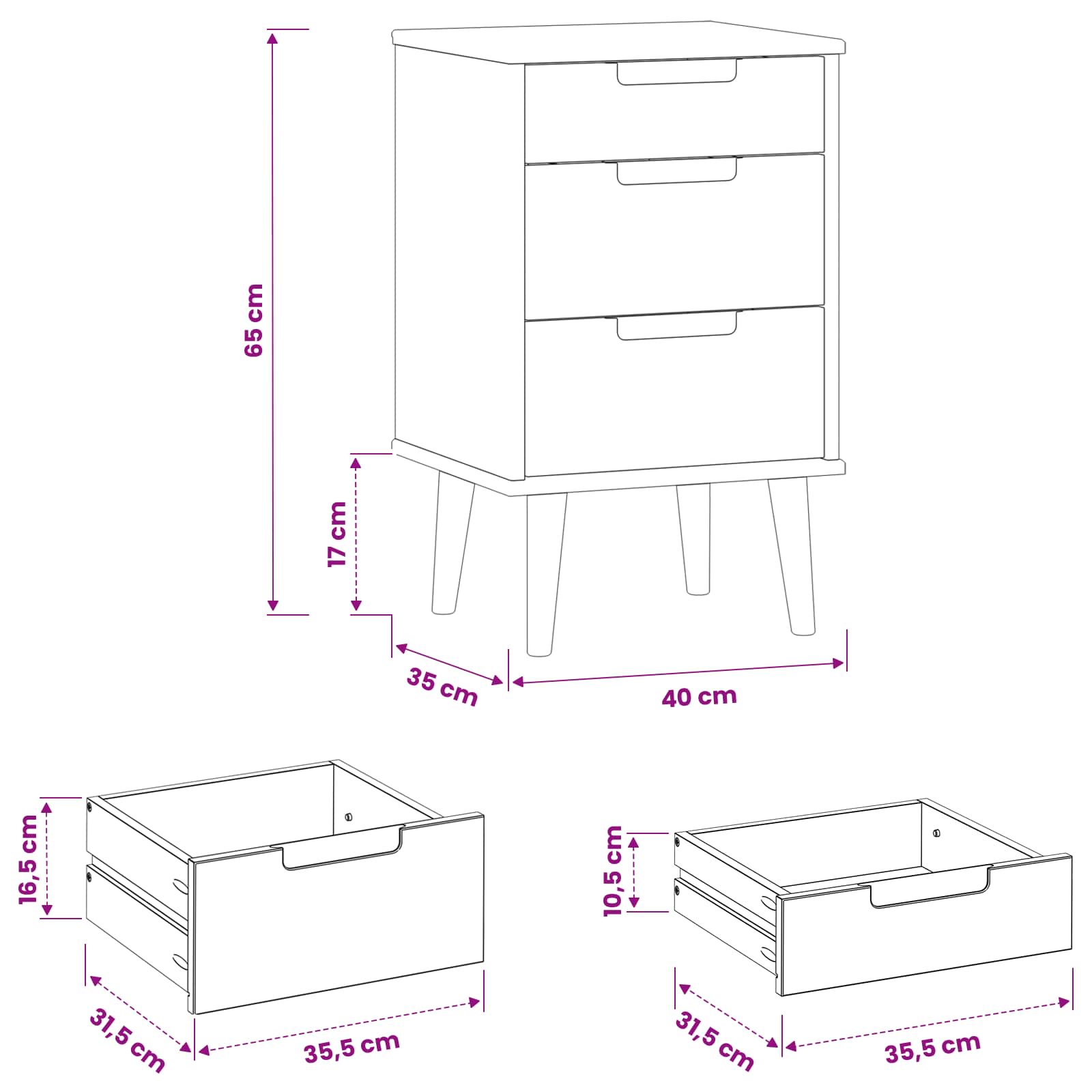 Armadio da Notte Nero 40 x 35 x 65 cm Legno di pino massiccio | homemem39