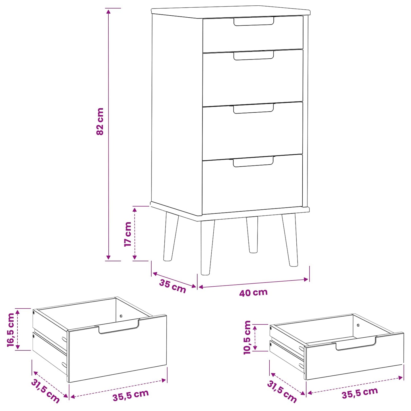 Cassettiera MOLDE Caramello 40 x 35 x 82 cm | homemem39