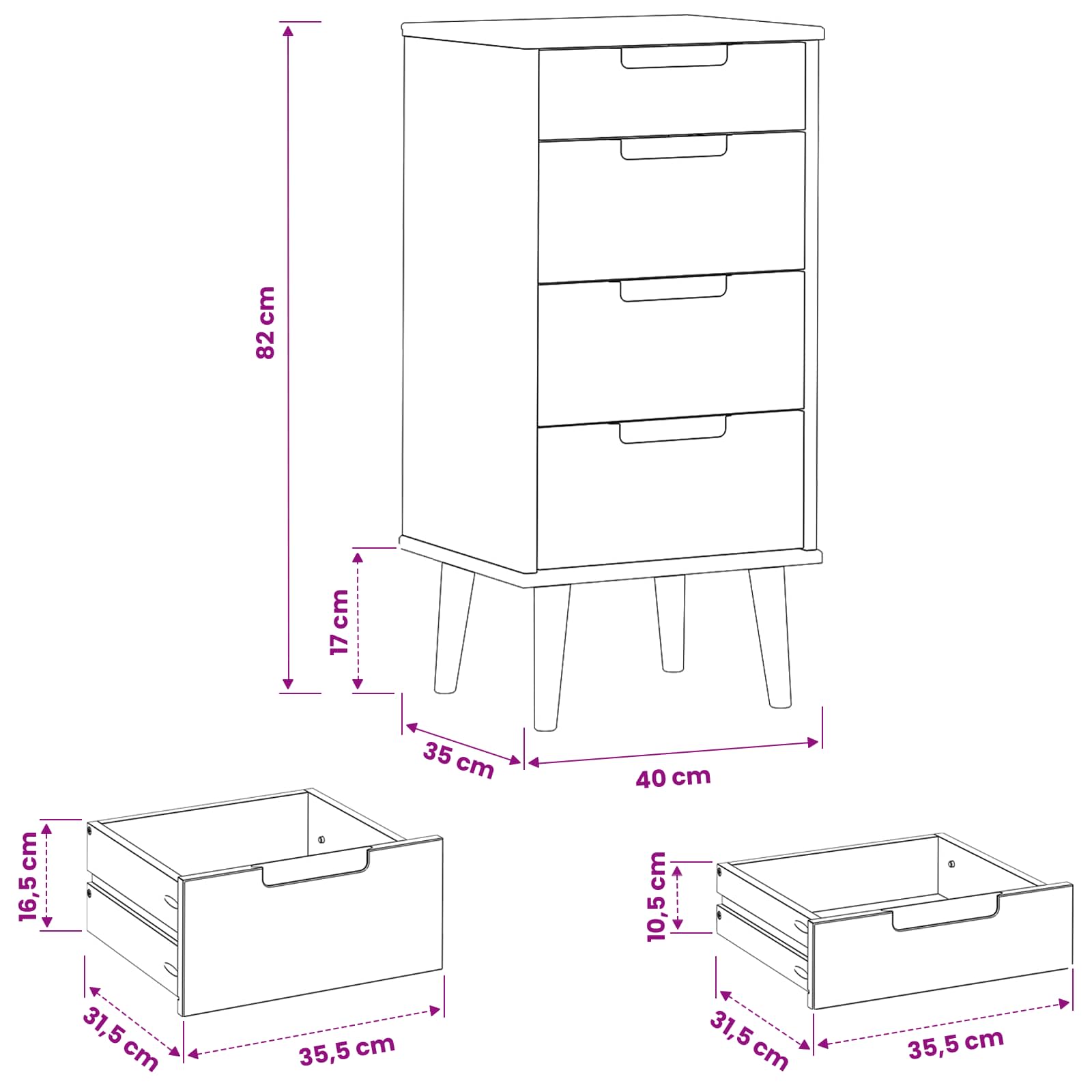Cassettiera MOLDE Caramello 40 x 35 x 82 cm | homemem39