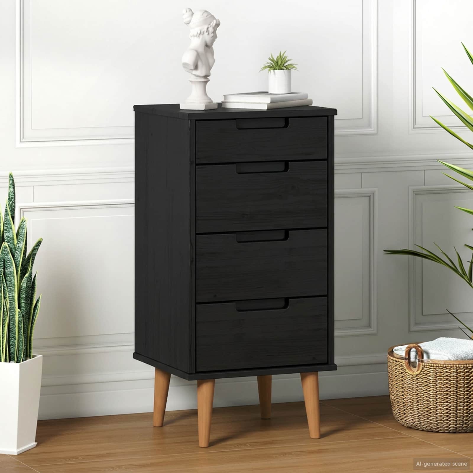 Cassettiera MOLDE Nero 40 x 35 x 82 cm Legno Massello di Pino | homemem39