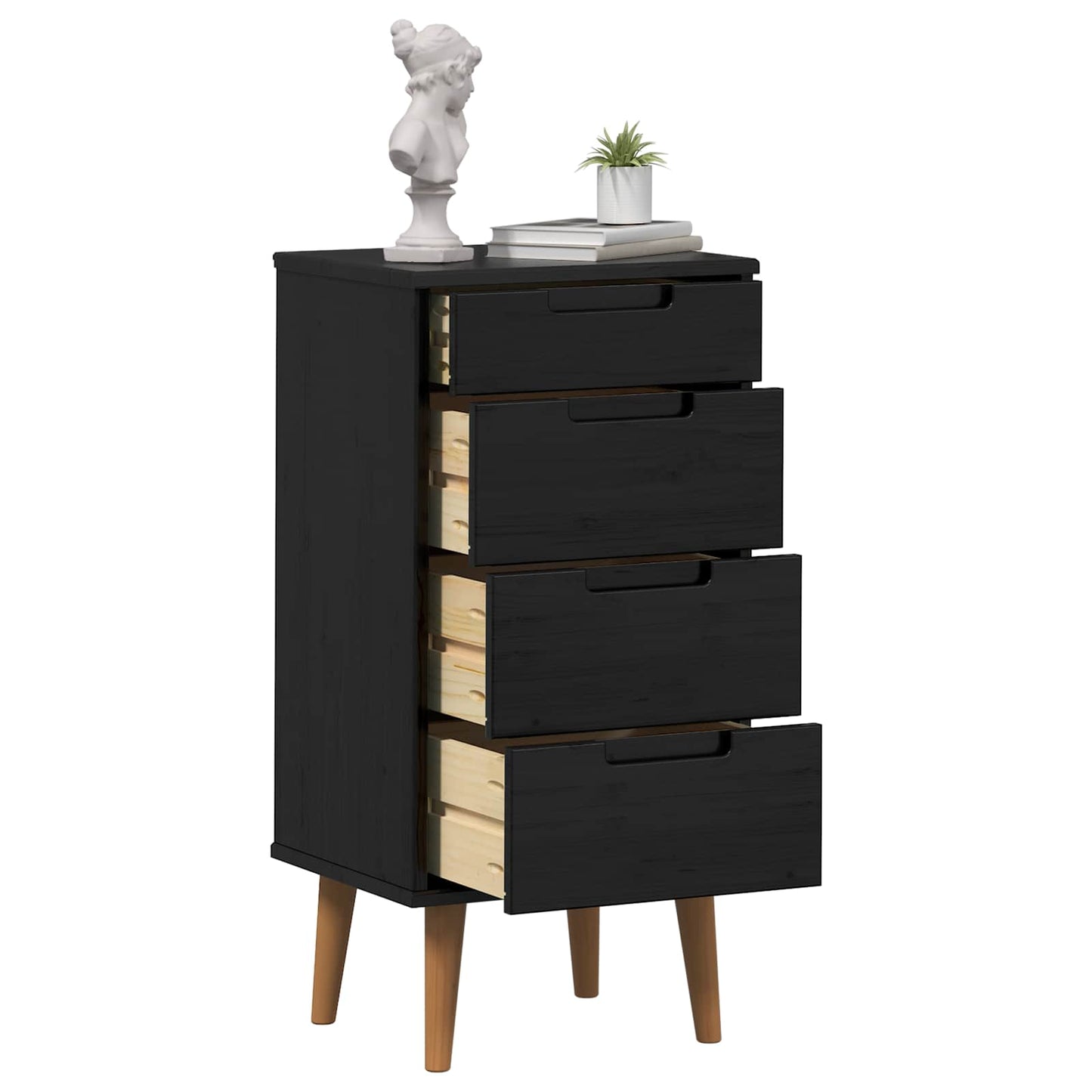 Cassettiera MOLDE Nero 40 x 35 x 82 cm Legno Massello di Pino | homemem39