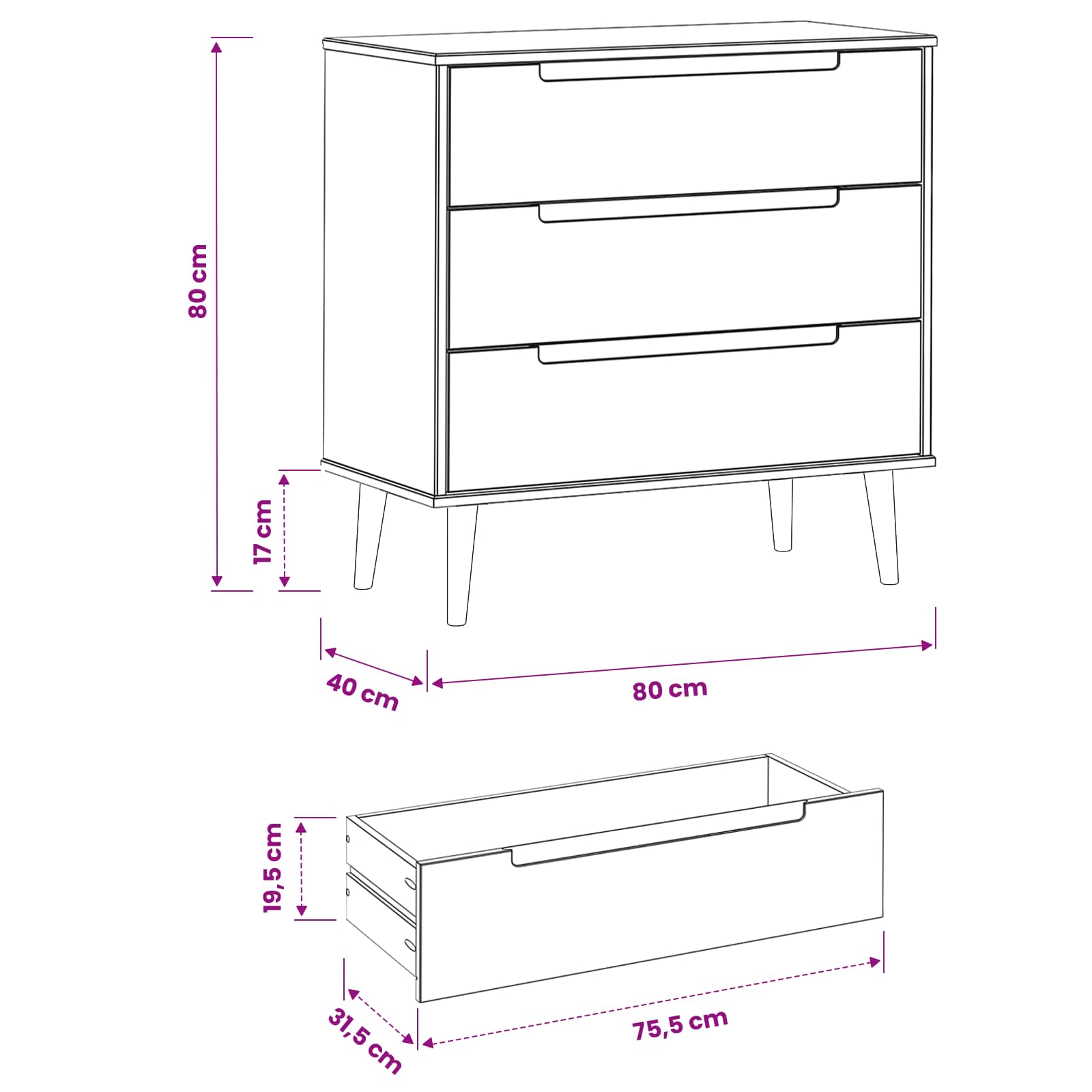 Cassettiera MOLDE Caramello 80 x 40 x 80 cm | homemem39