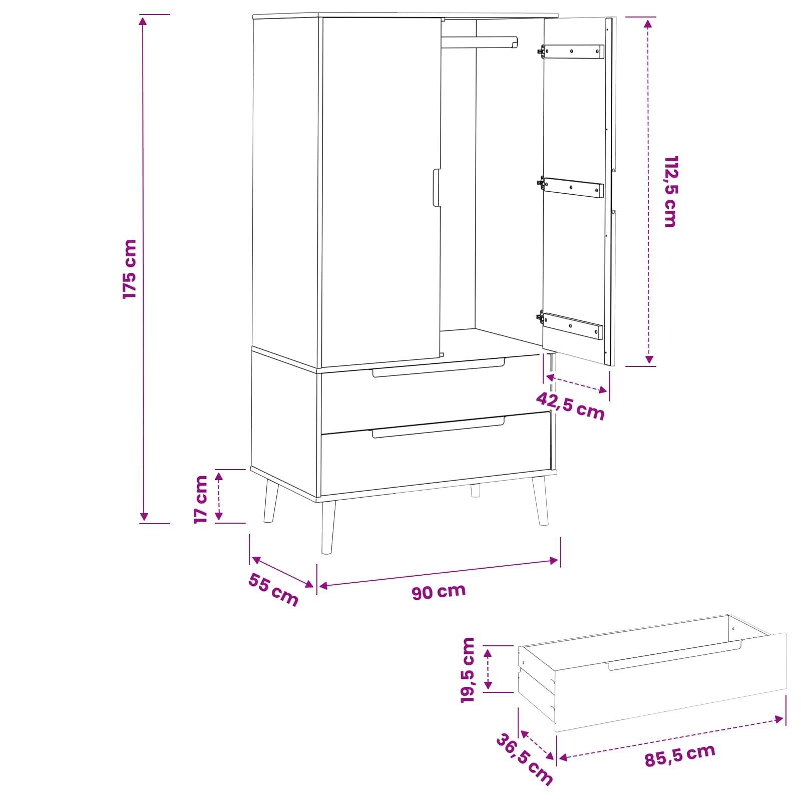 Guardaroba MOLDE Caramello 90 x 55 x 175 cm | homemem39