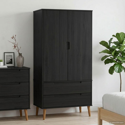 Guardaroba MOLDE Nero 90 x 55 x 175 cm Legno Massello di Pino | homemem39
