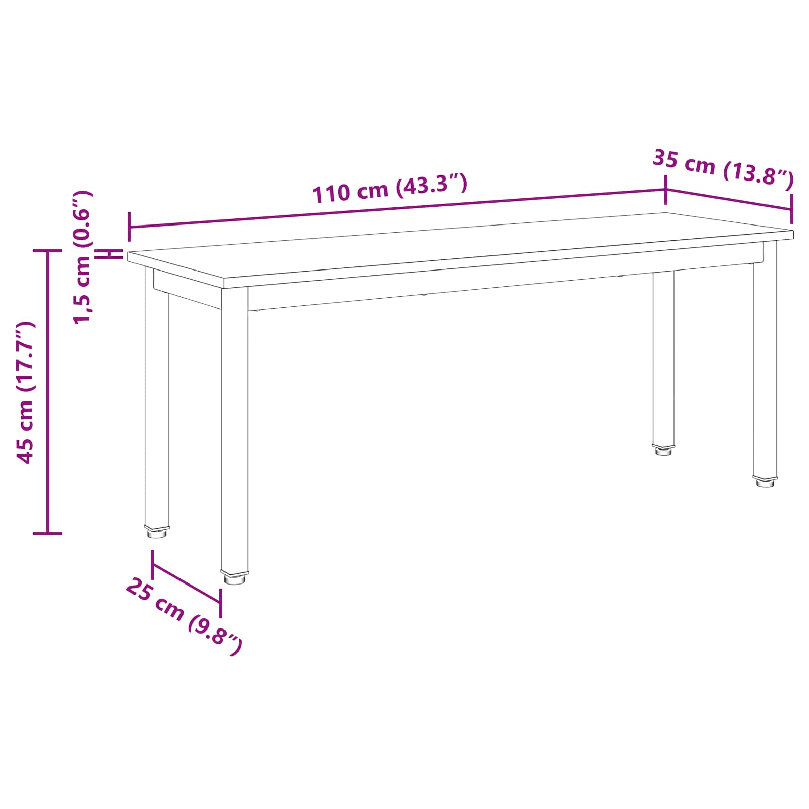 panchina Rovere Artigianale 110 x 35 x 45 cm - homemem39