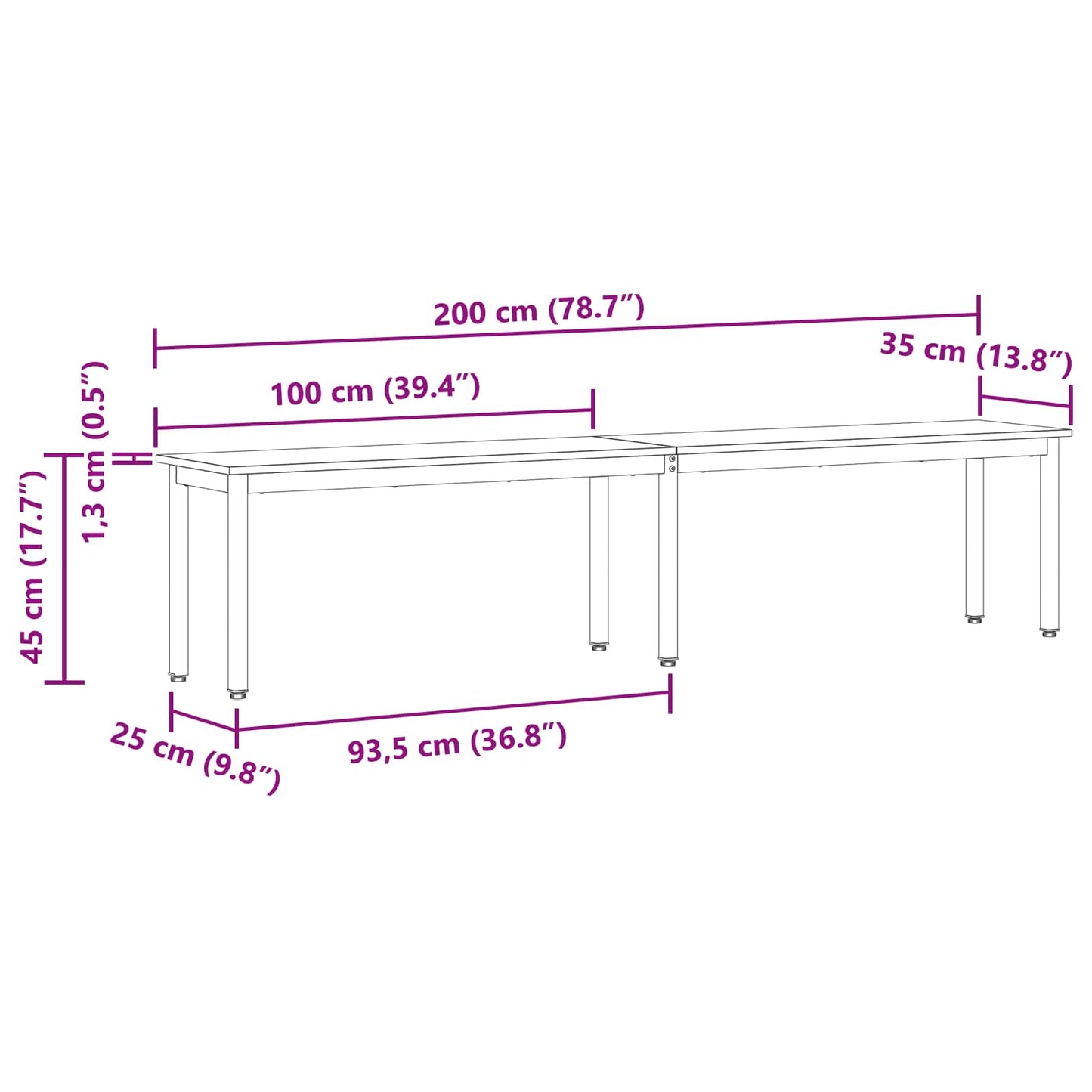panchina Rovere Artigianale 200 x 35 x 45 cm | homemem39