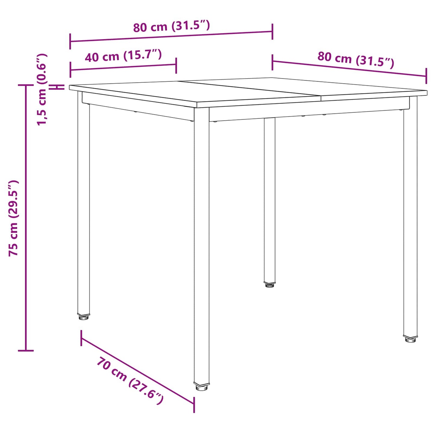 Tavoli da pranzo 80 x 80 x 75 cm Legno ingegnerizzato Quadrato - homemem39