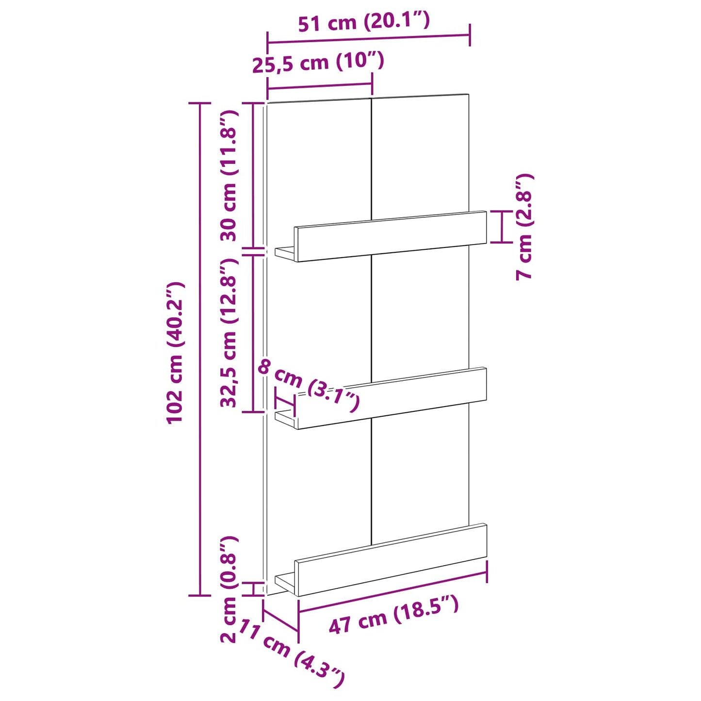 Scaffale per riviste Rovere artigianale 51 x 11 x 102 cm | homemem39