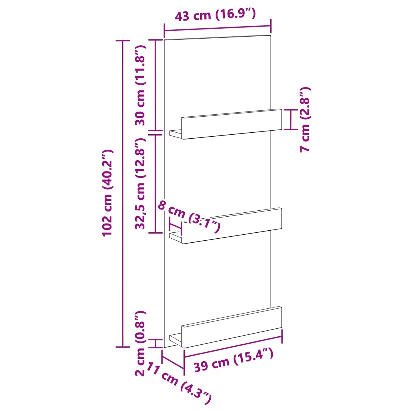Scaffale per riviste Rovere fumé 43 x 11 x 102 cm | homemem39