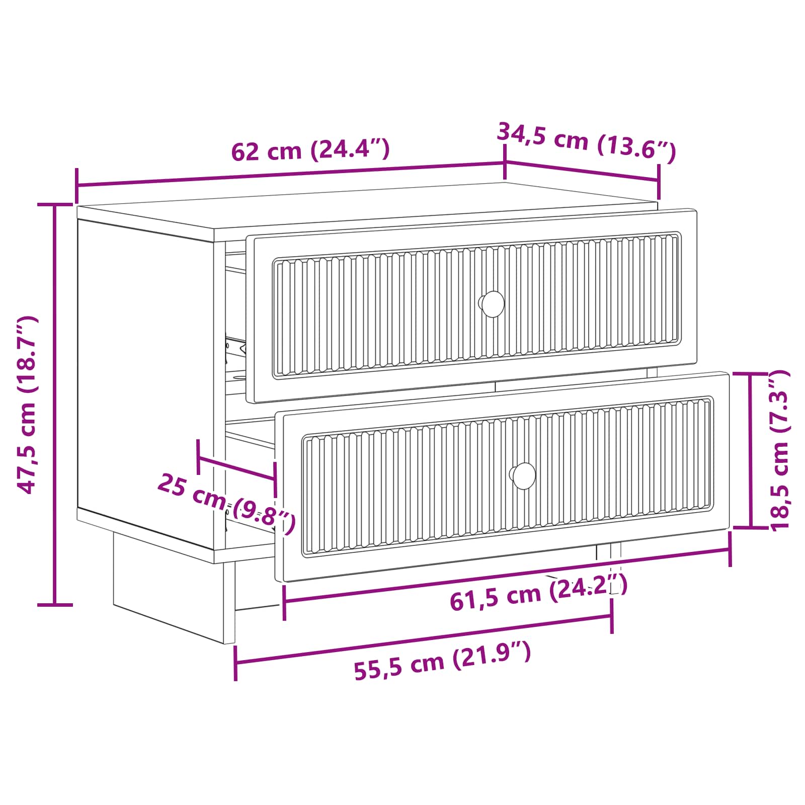 Armadio da Notte con cassetto Legno antico 62 x 34,5 x 47,5 cm | homemem39