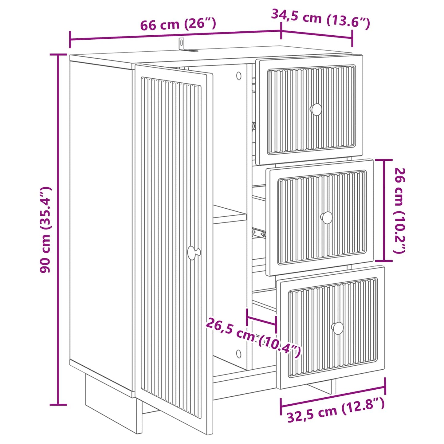 Credenza Grigio Cemento 66 x 34,5 x 90 cm Legno ingegnerizzato