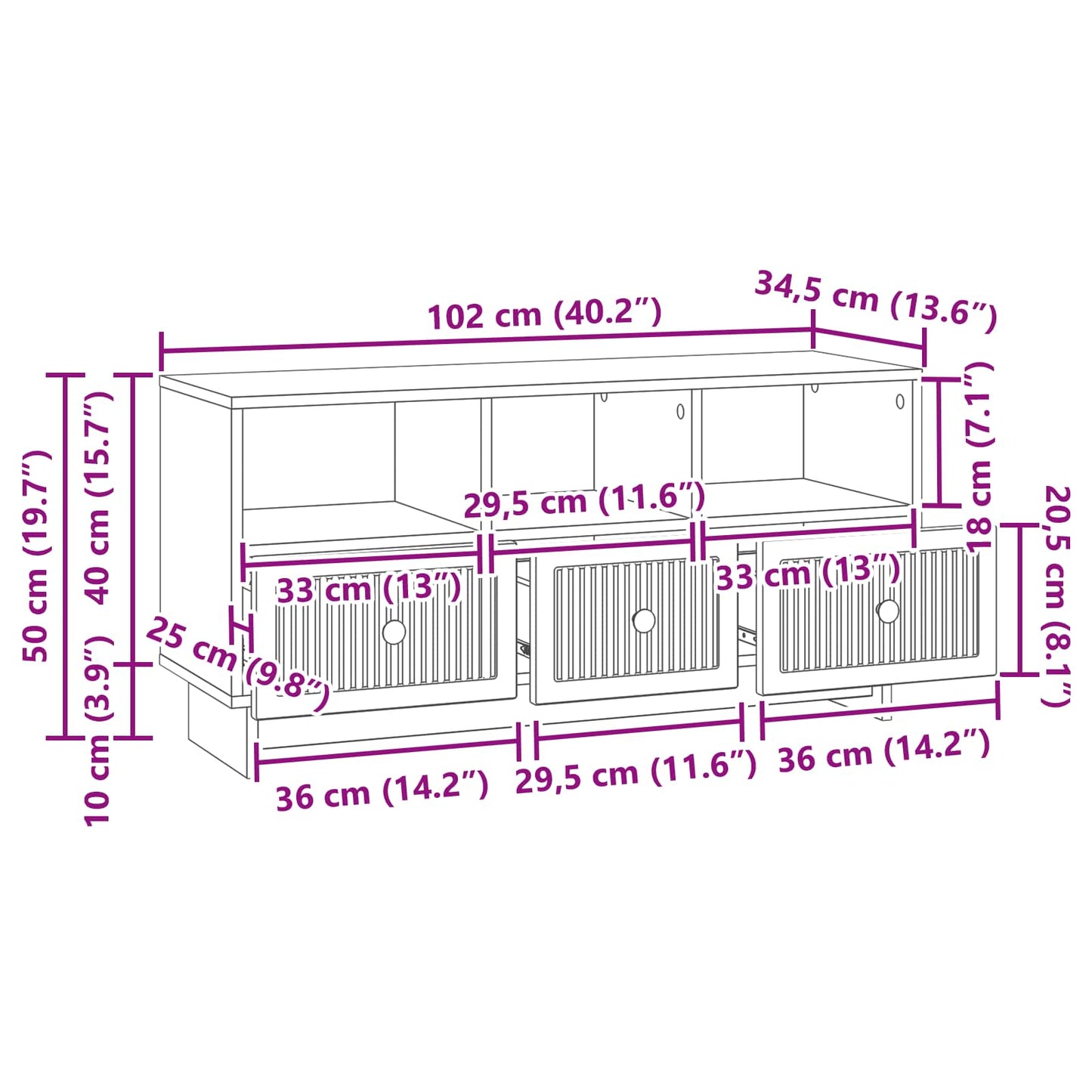 Mobile TV con cassetto Rovere Artigianale 102 x 34,5 x 50 cm | homemem39