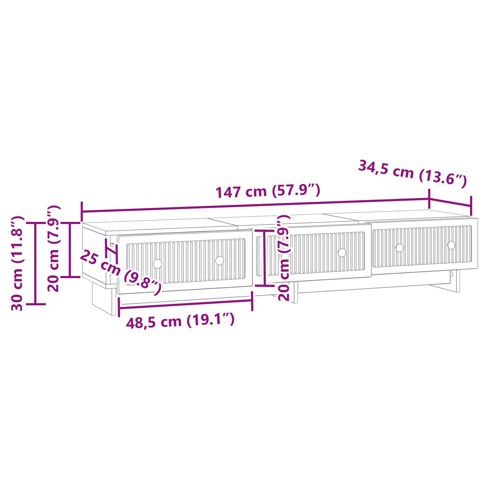 Mobile TV Grigio Sonoma 147 x 34,5 x 30 cm Legno ingegnerizzato | homemem39