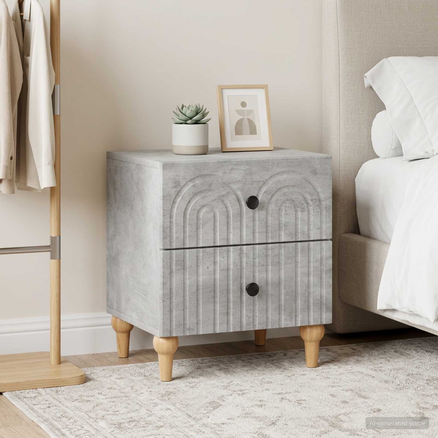 Armadio da Notte 2 pz Grigio Cemento 43 x 34,5 x 48 cm