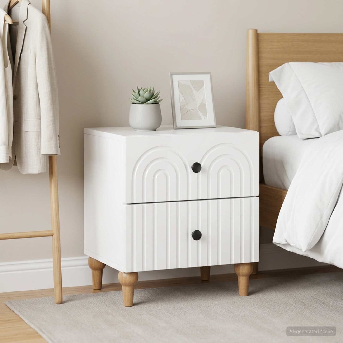 Armadio da Notte 2 pz Bianco Lucido 43 x 34,5 x 48 cm