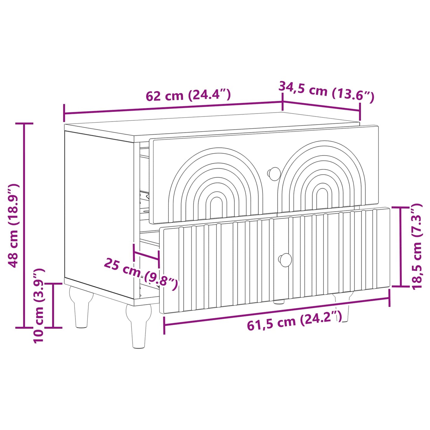 Armadio da Notte Bianco 62 x 34,5 x 48 cm Legno ingegnerizzato | homemem39