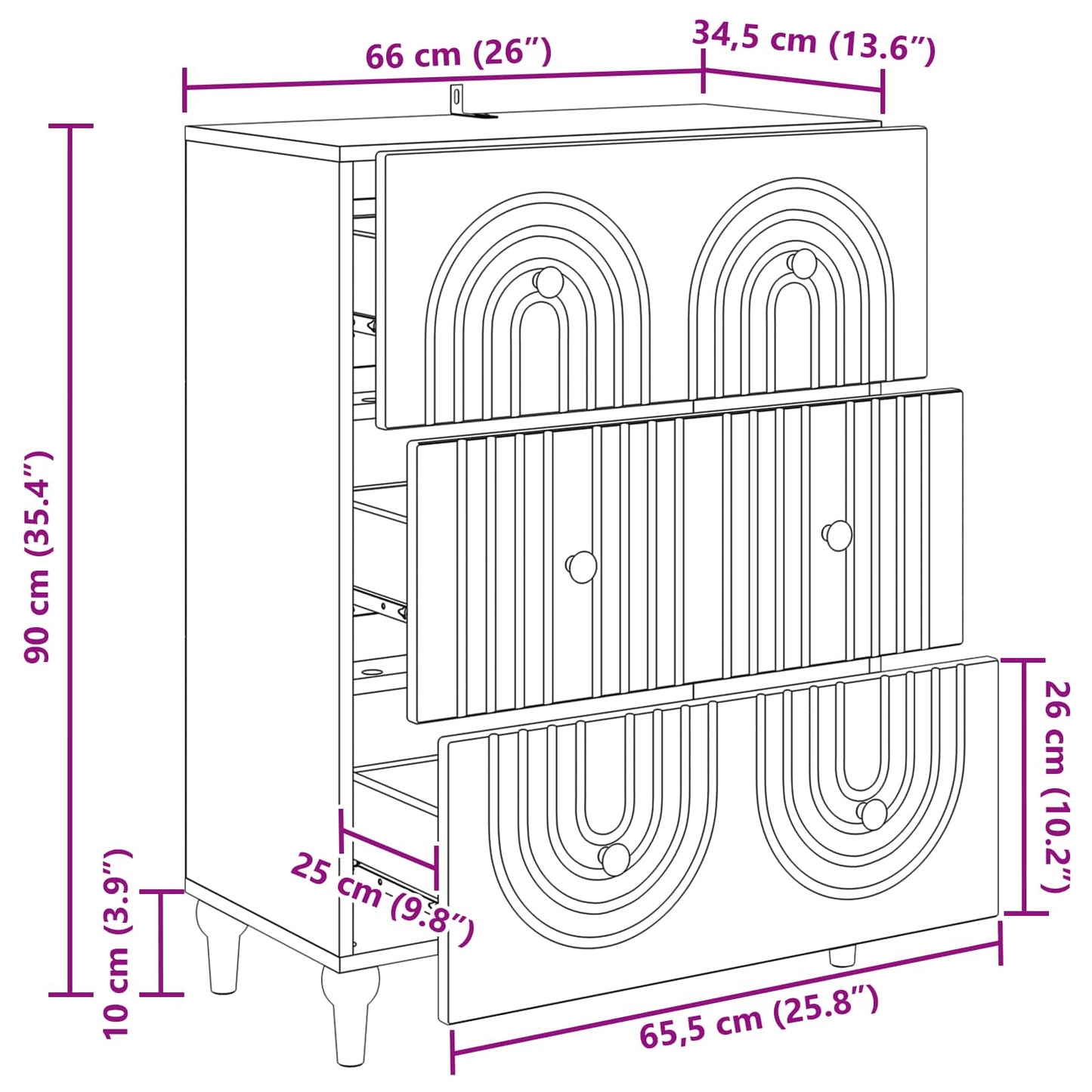 Mobile con Cassetti Bianco Lucido 66 x 34,5 x 90 cm | homemem39