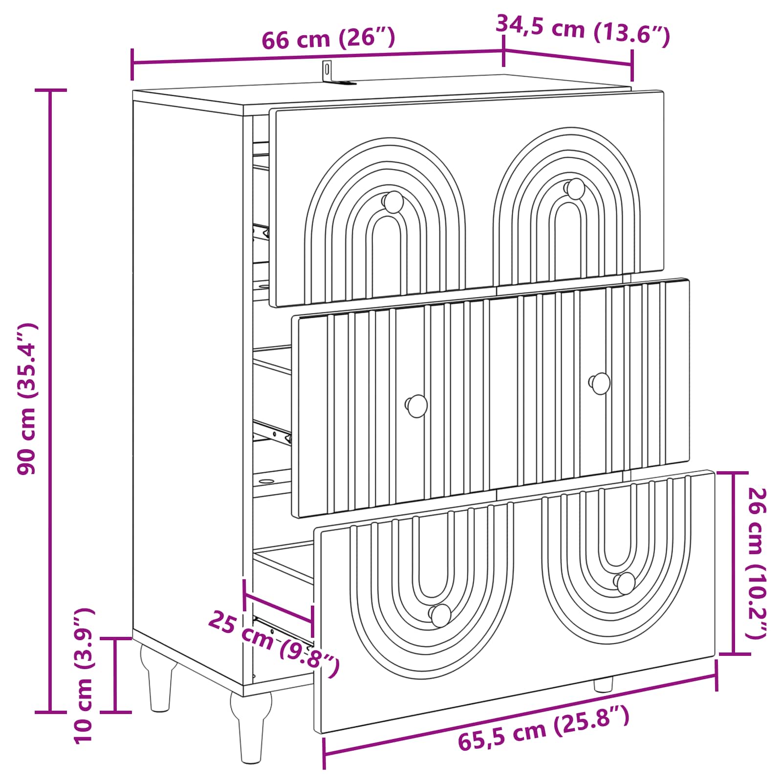 Mobile con Cassetti Legno antico 66 x 34,5 x 90 cm | homemem39