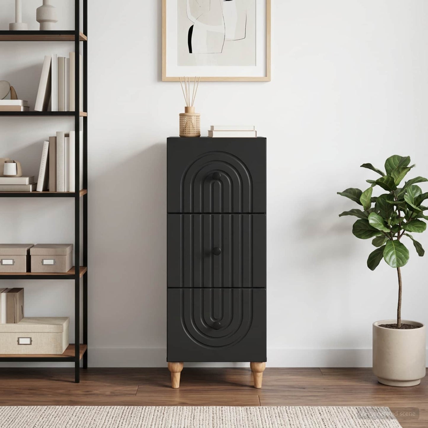 Mobile con Cassetti Nero 33 x 34,5 x 90 cm Legno ingegnerizzato
