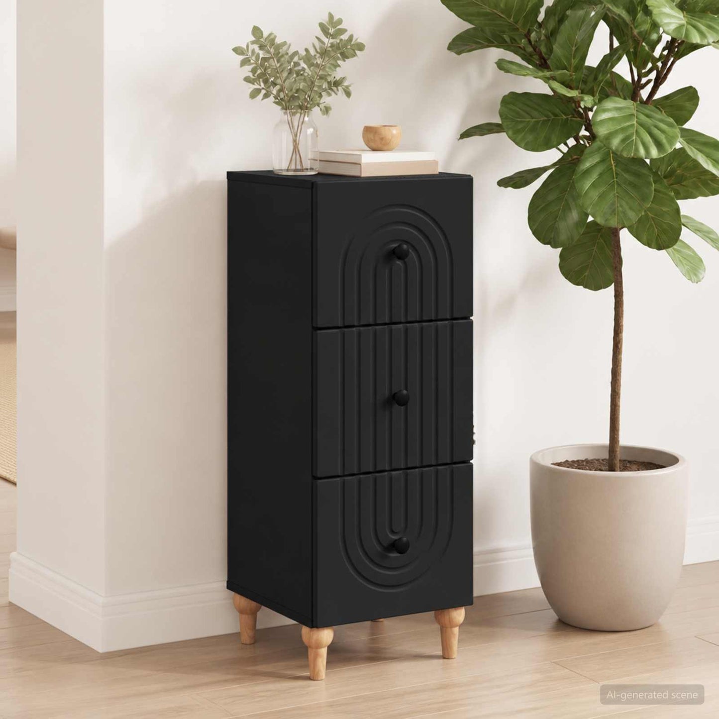 Mobile con Cassetti Nero 33 x 34,5 x 90 cm Legno ingegnerizzato