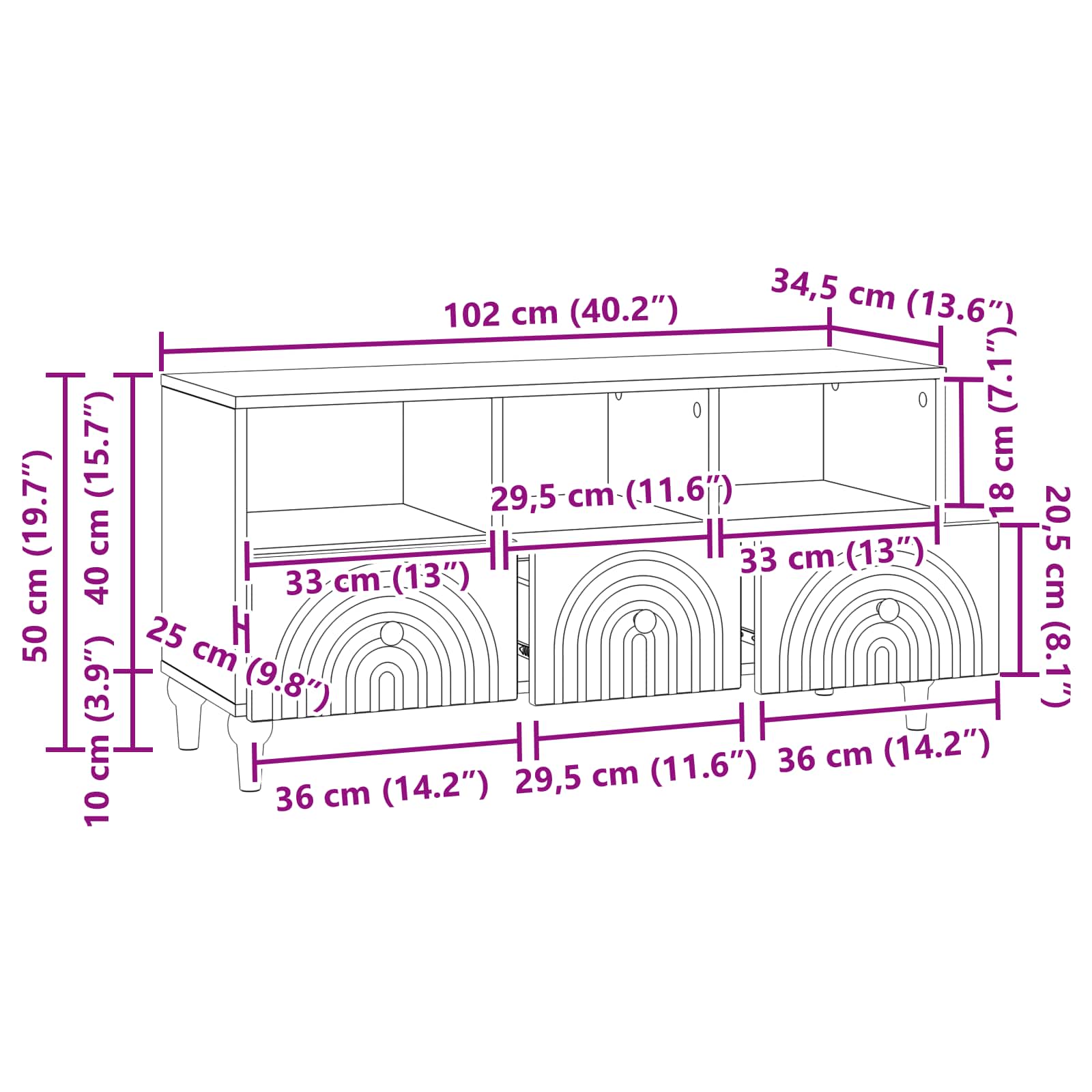 Mobile TV Sonoma grigia 102 x 34,5 x 50 cm Legno ingegnerizzato | homemem39