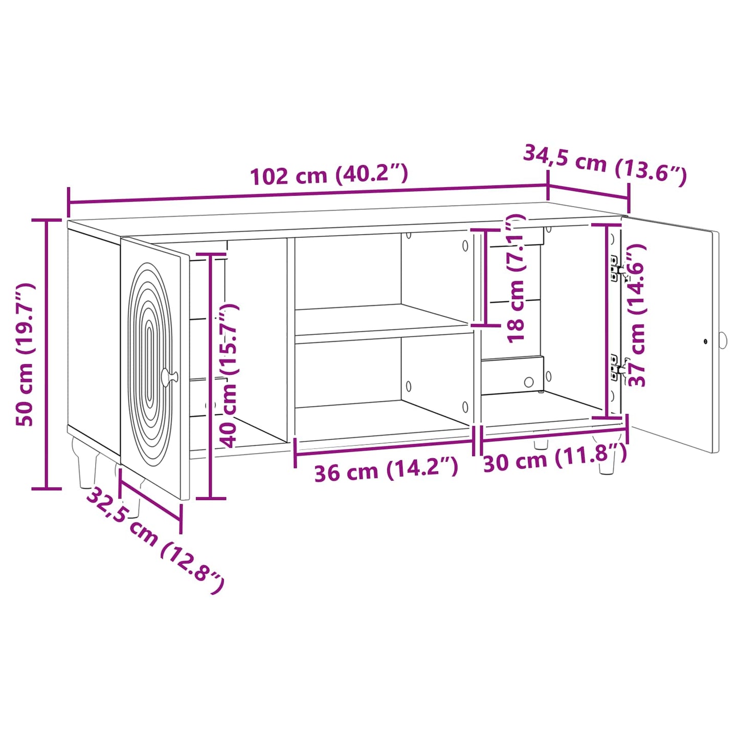 Mobile TV Legno antico 102 x 34,5 x 50 cm Legno ingegnerizzato | homemem39
