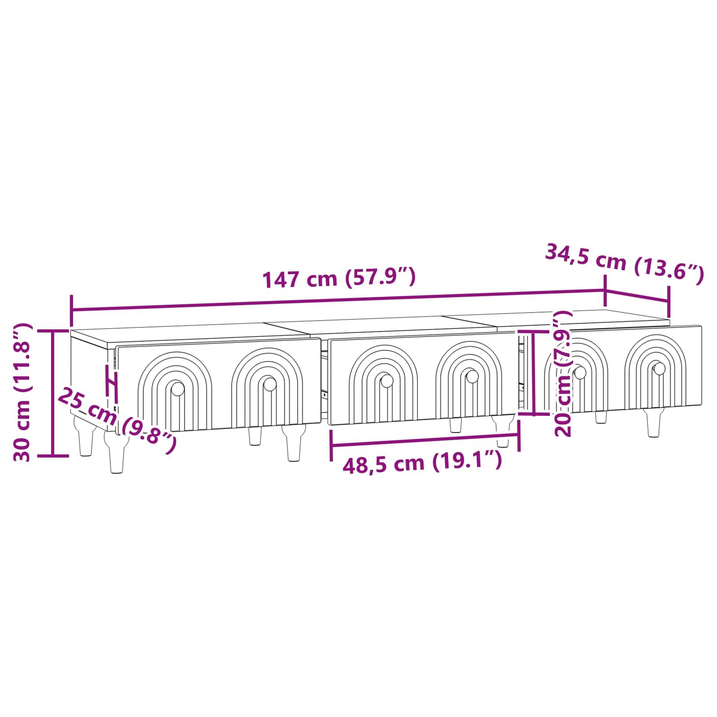 Mobile TV Legno antico 147 x 34,5 x 30 cm Legno ingegnerizzato | homemem39