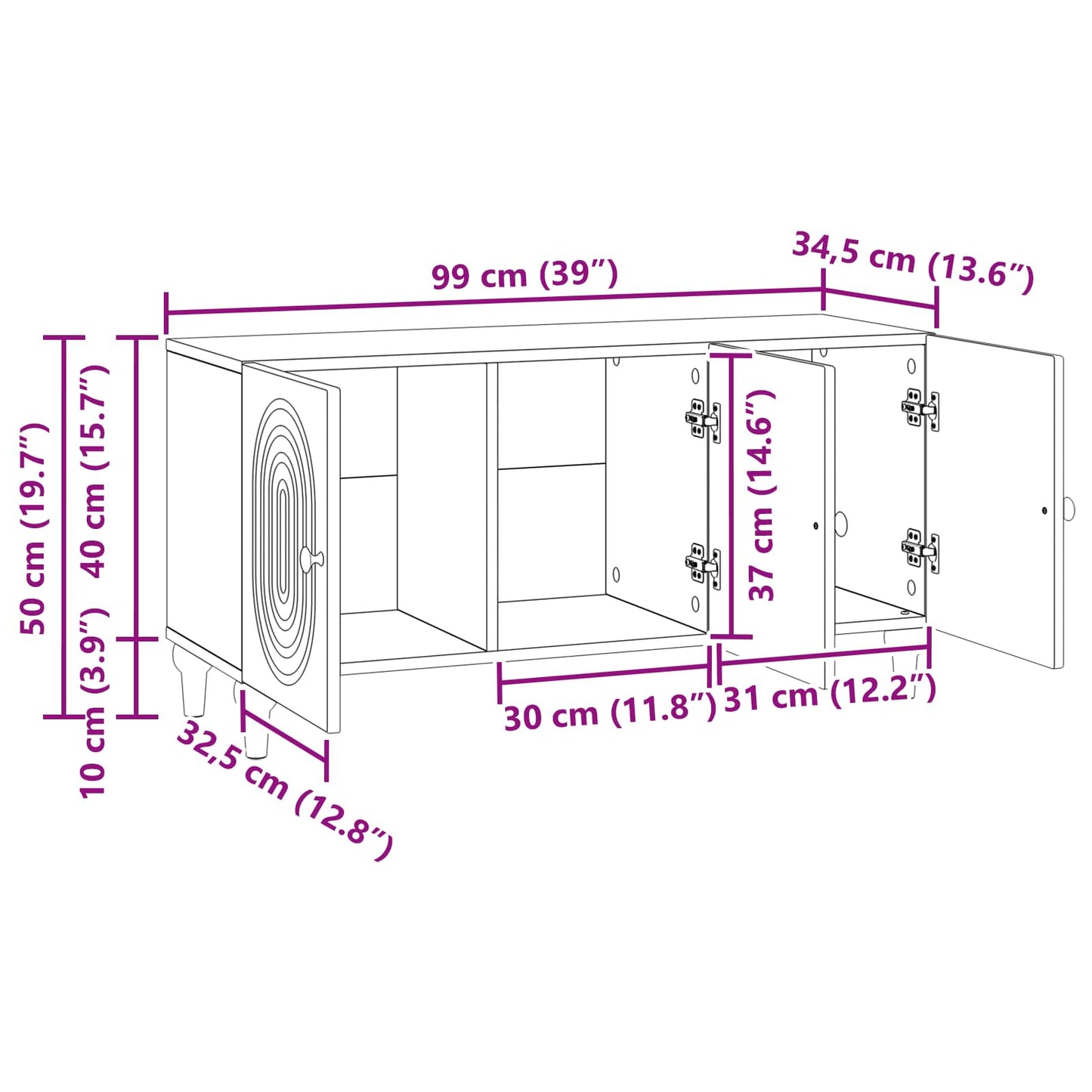 Mobile TV Legno antico 99 x 34,5 x 50 cm Legno ingegnerizzato | homemem39
