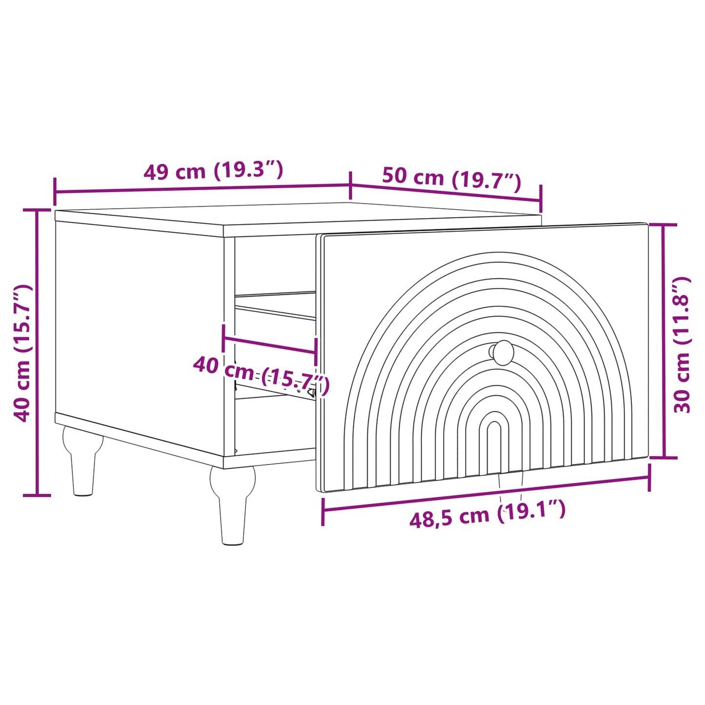 Tavolino da salotto con cassetto Bianco Lucido 49 x 50 x 40 cm | homemem39