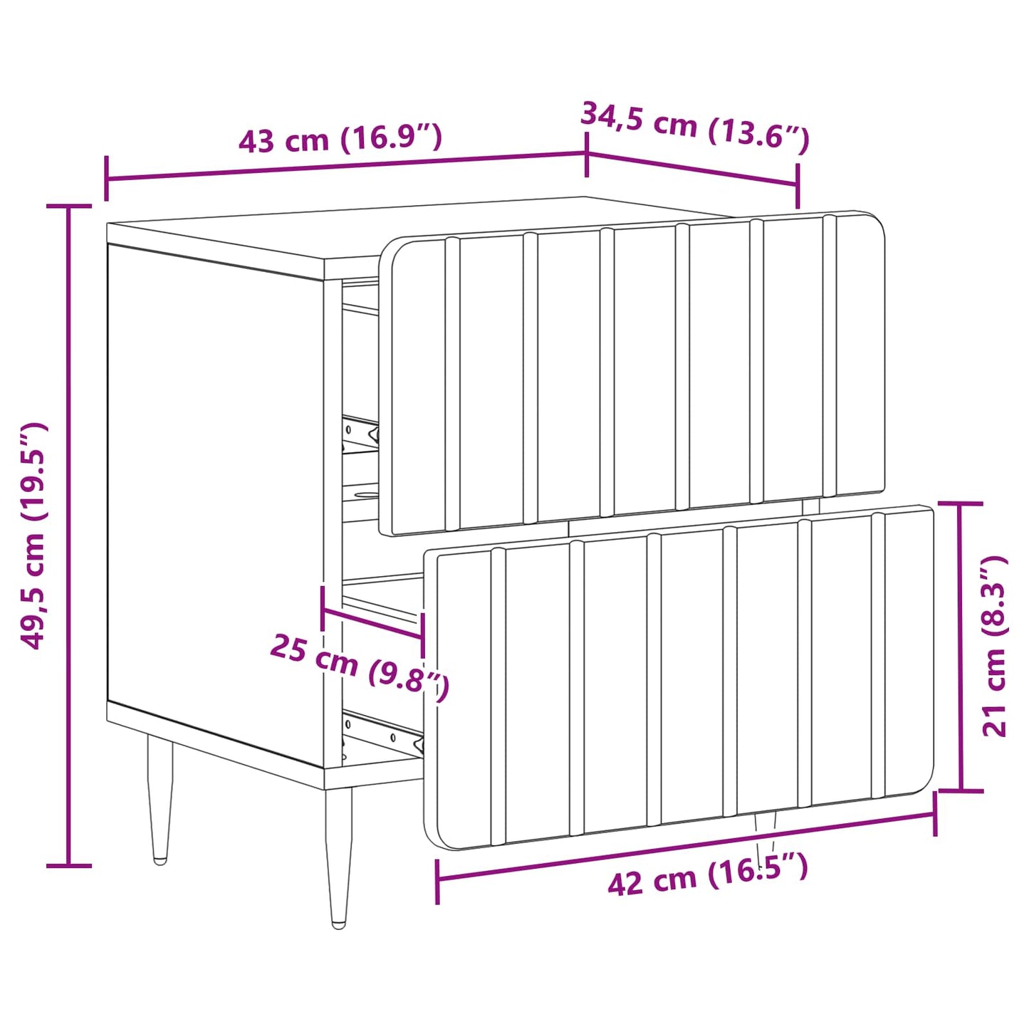 Armadio da Notte con cassetto Bianco 43 x 34,5 x 49,5 cm | homemem39