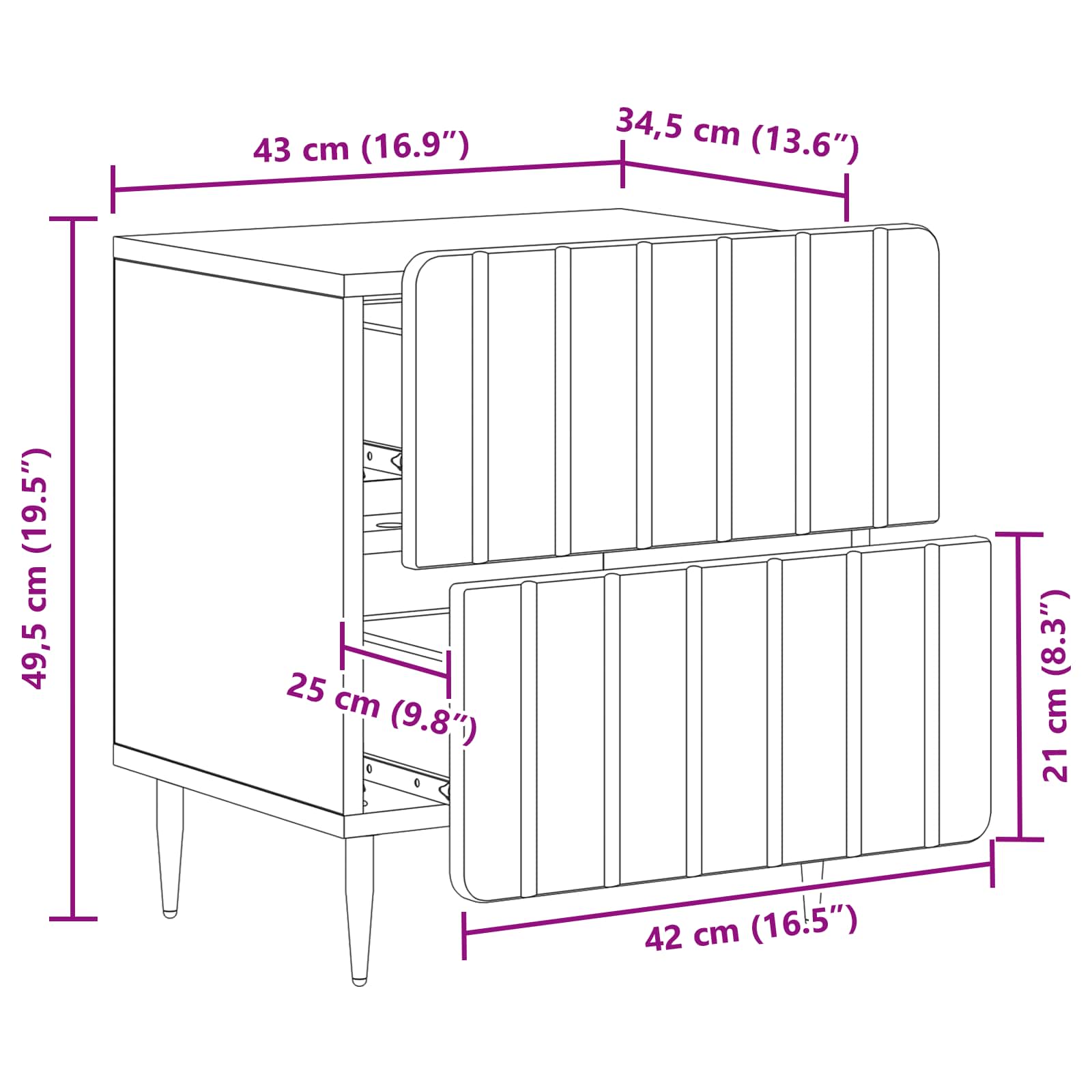 Armadio da Notte con cassetto Bianco 43 x 34,5 x 49,5 cm | homemem39