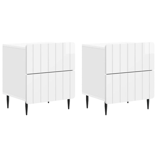 Armadio da Notte 2 pcs Bianco Lucido 43 x 34,5 x 49,5 cm