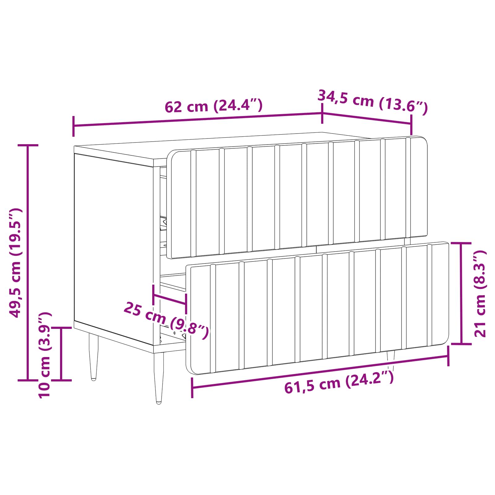 Armadio da Notte con cassetto Bianco 62 x 34,5 x 49,5 cm | homemem39