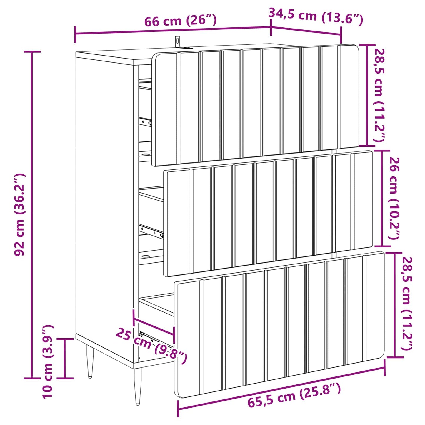 Mobile con Cassetti Bianco Lucido 66 x 34,5 x 92 cm | homemem39