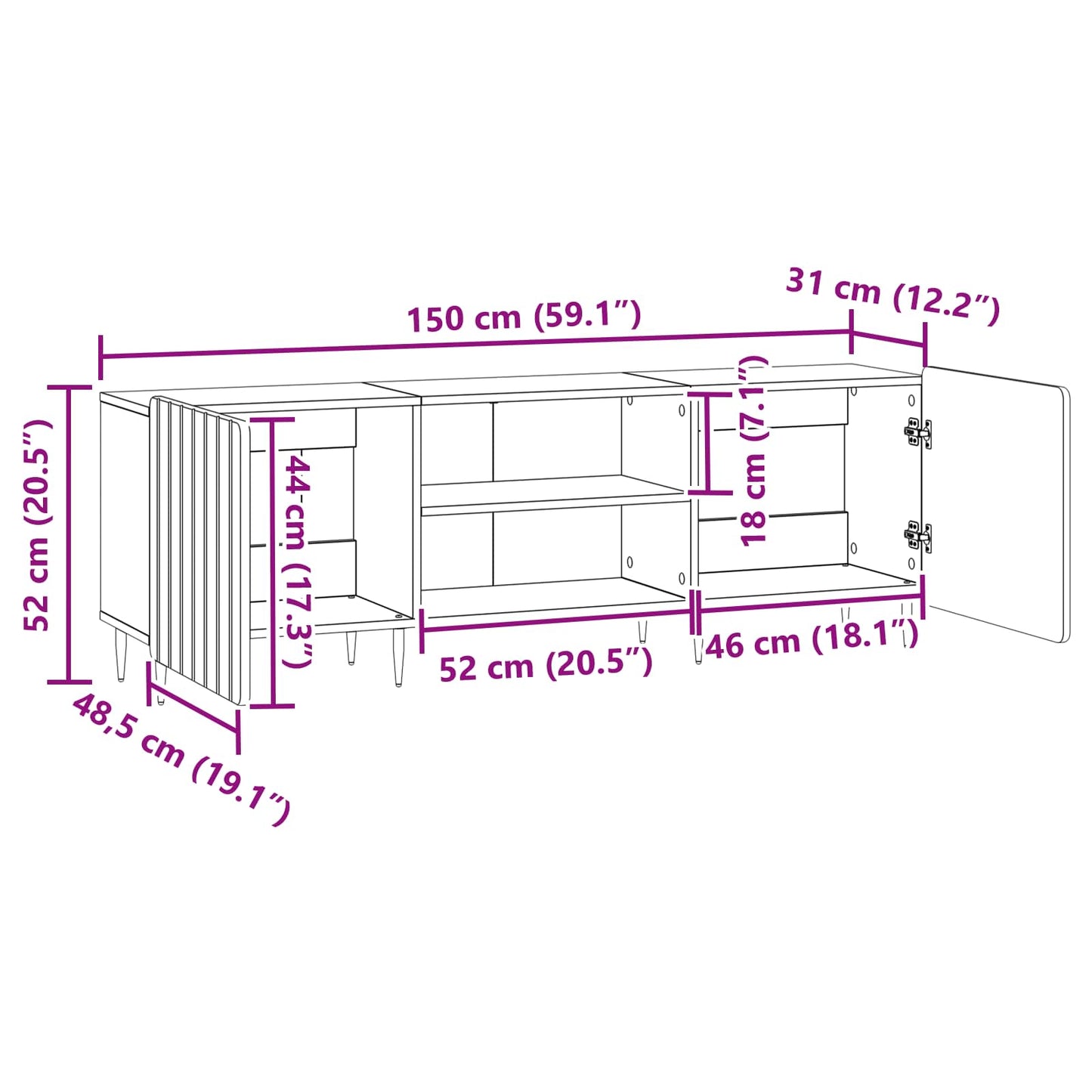 Mobile TV Bianco 150 x 31 x 52 cm Legno ingegnerizzato