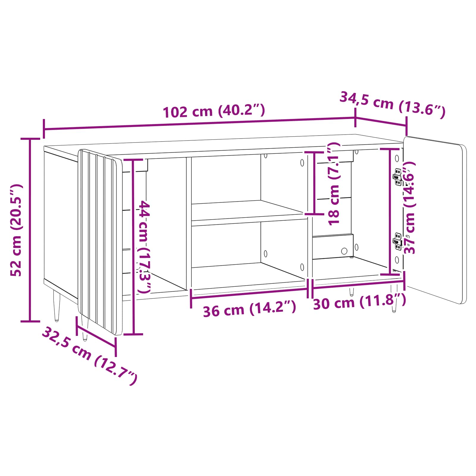 Mobile TV Grigio Cemento 102 x 34,5 x 52 cm | homemem39