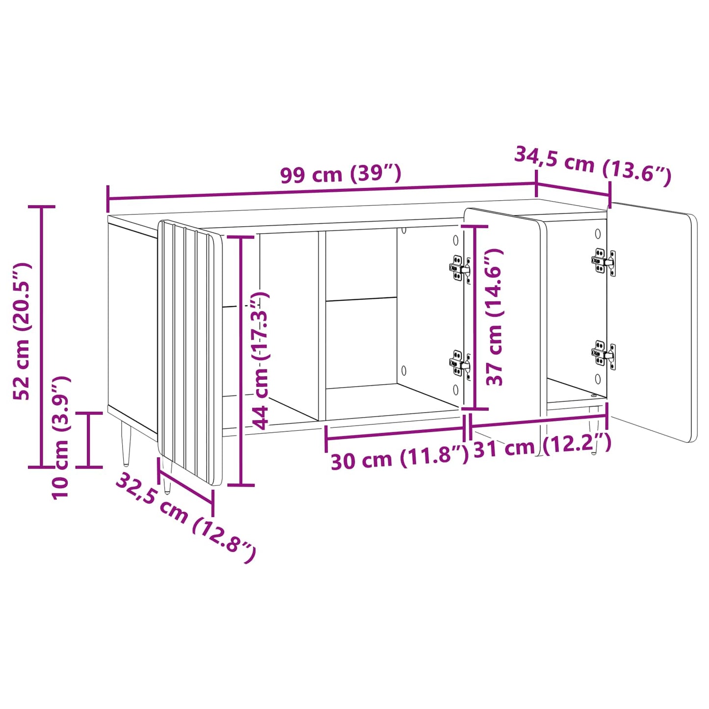 Mobile TV Bianco Lucido 99 x 34,5 x 52 cm Legno ingegnerizzato | homemem39