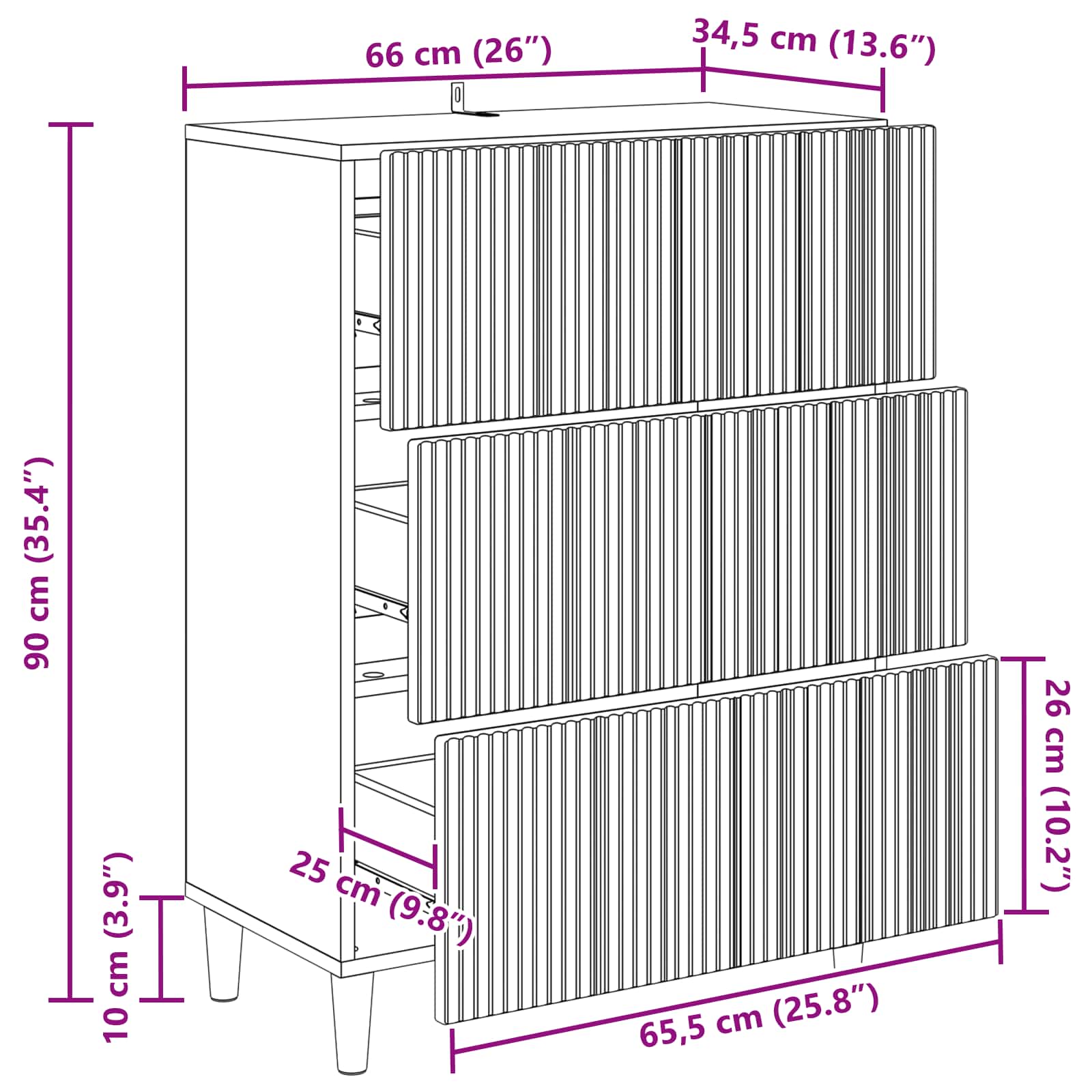 Mobile con Cassetti Bianco 66 x 34,5 x 90 cm | homemem39