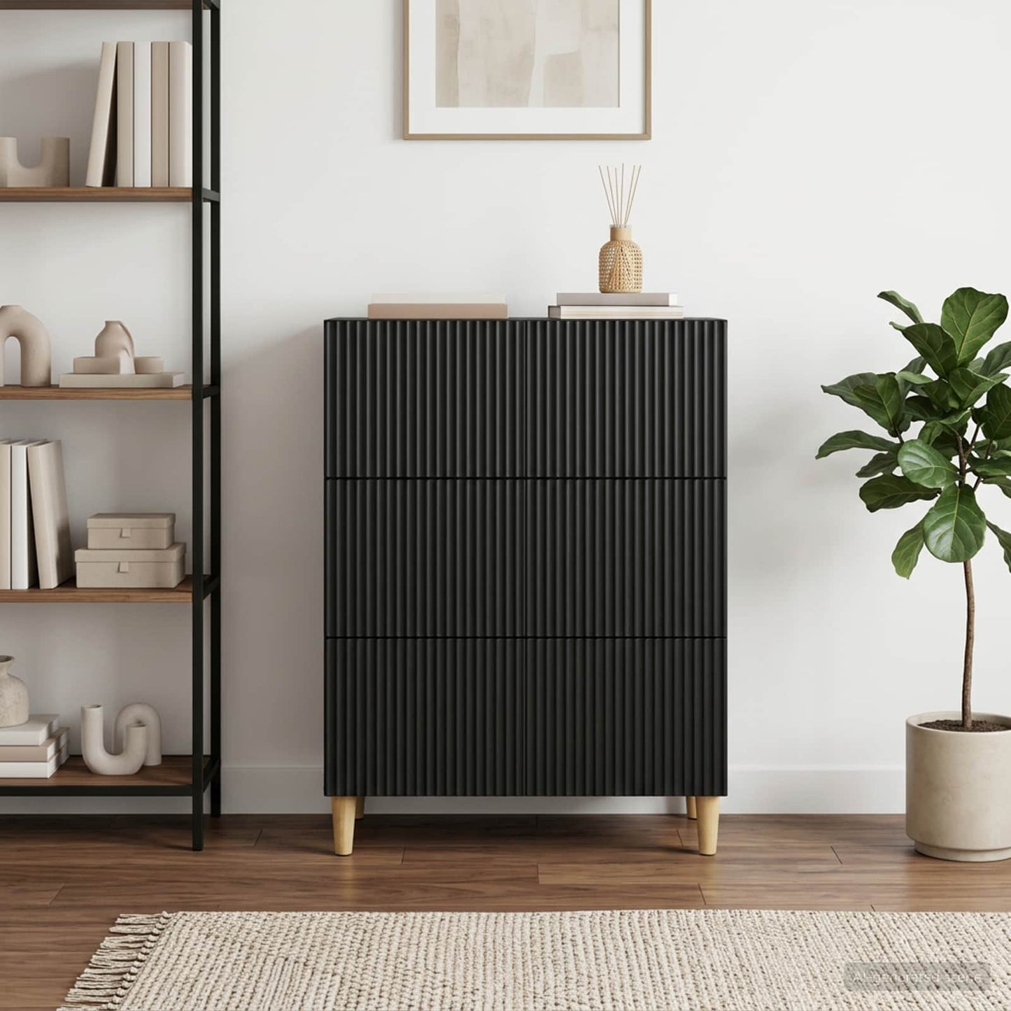 Mobile con Cassetti Nero 66 x 34,5 x 90 cm Legno ingegnerizzato
