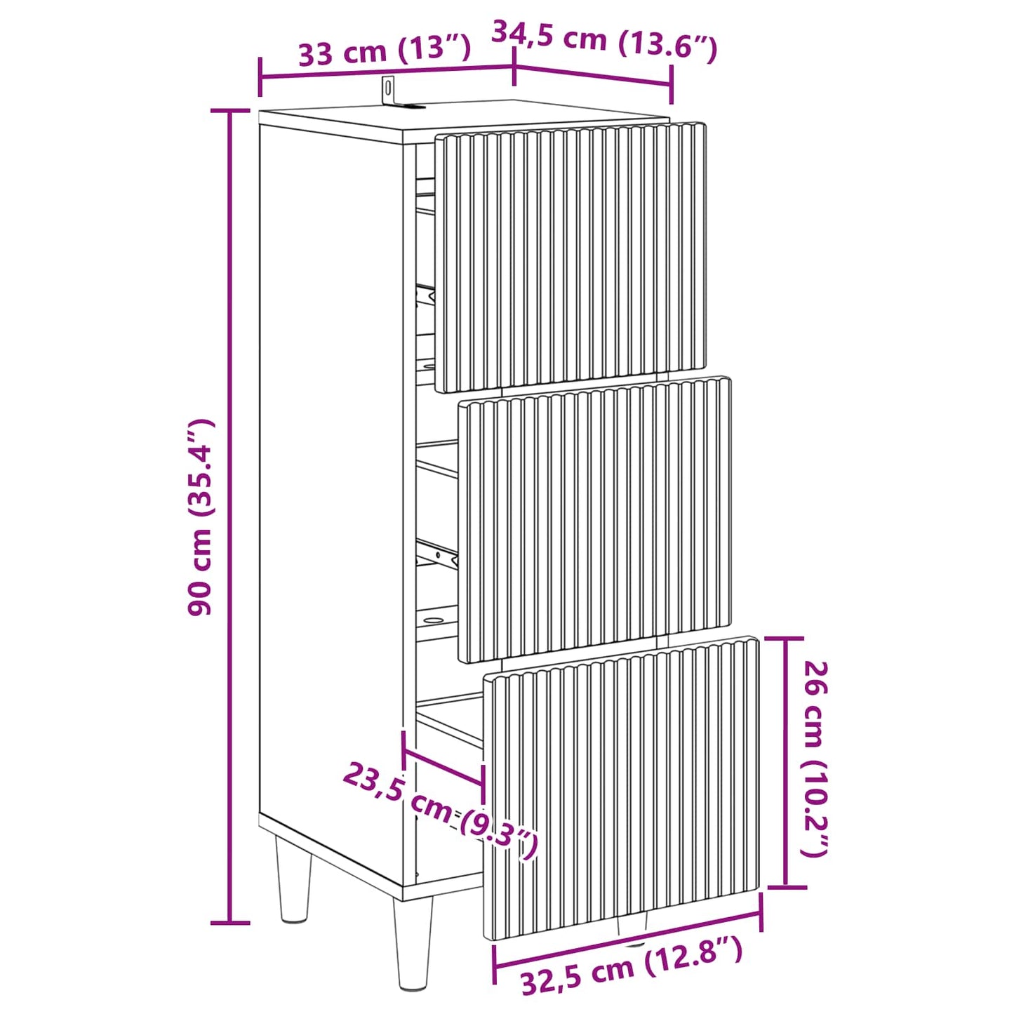 Mobile con Cassetti Bianco 33 x 34,5 x 90 cm | homemem39