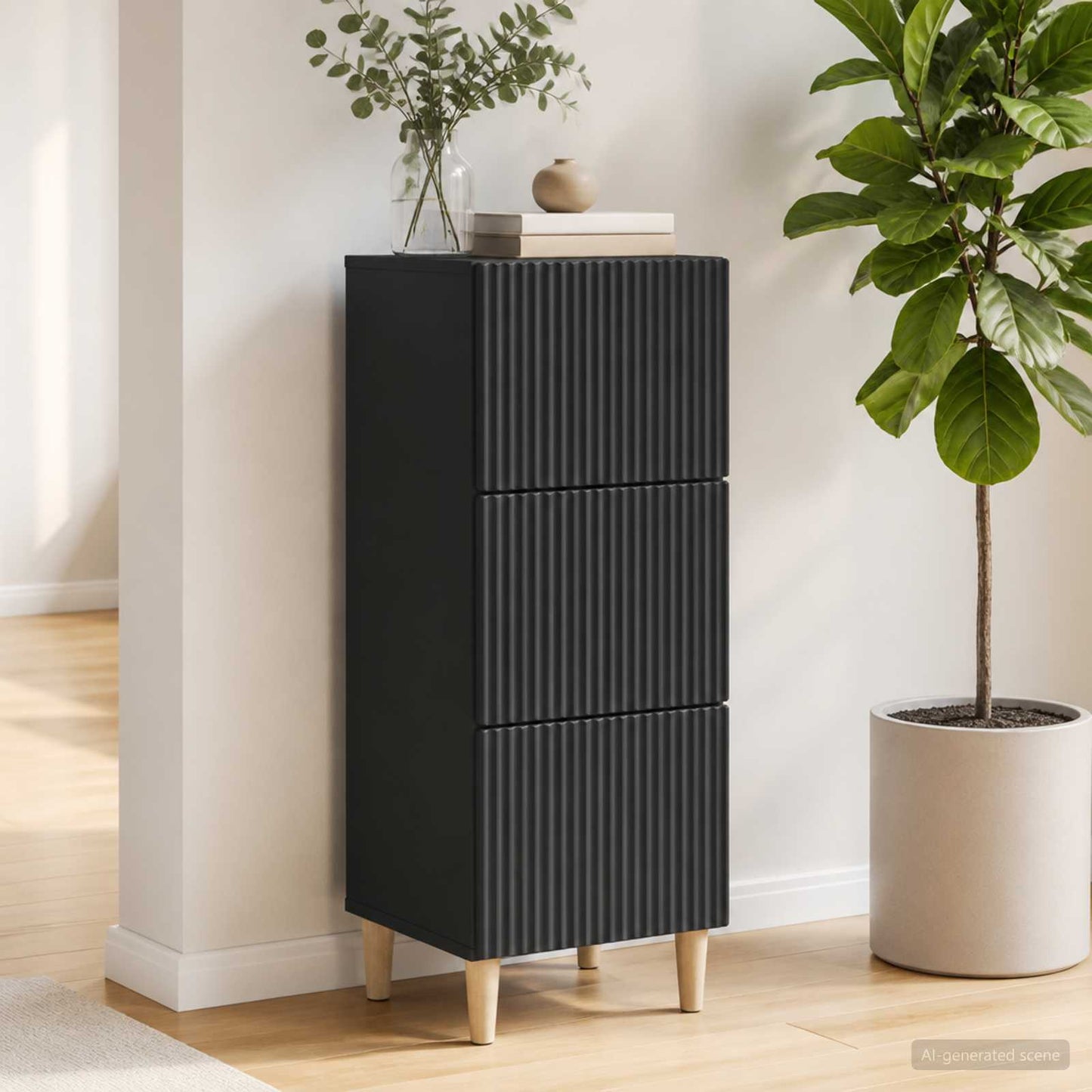 Mobile con Cassetti Nero 33 x 34,5 x 90 cm Legno ingegnerizzato