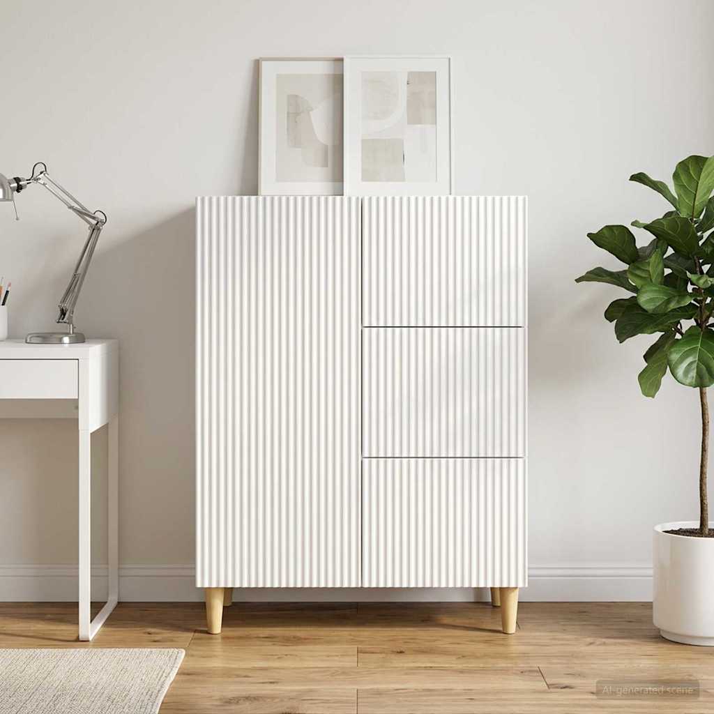 Credenza Bianco Lucido 66 x 34,5 x 90 cm Legno ingegnerizzato