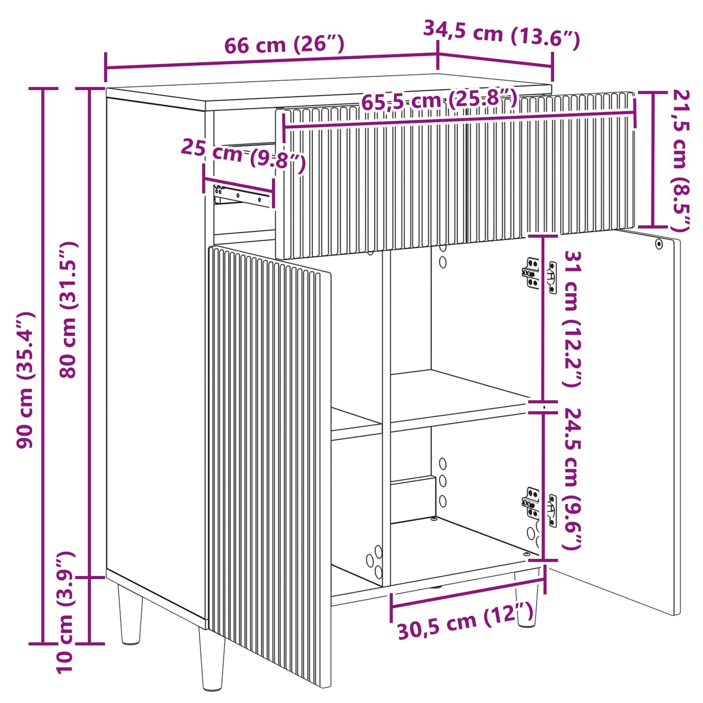 Credenza Bianco Lucido 66 x 34,5 x 90 cm Legno ingegnerizzato | homemem39