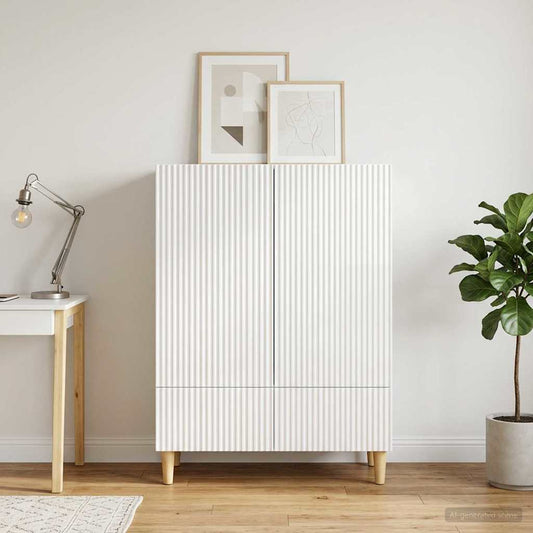 Credenza Bianco Lucido 66 x 34,5 x 95 cm Legno ingegnerizzato