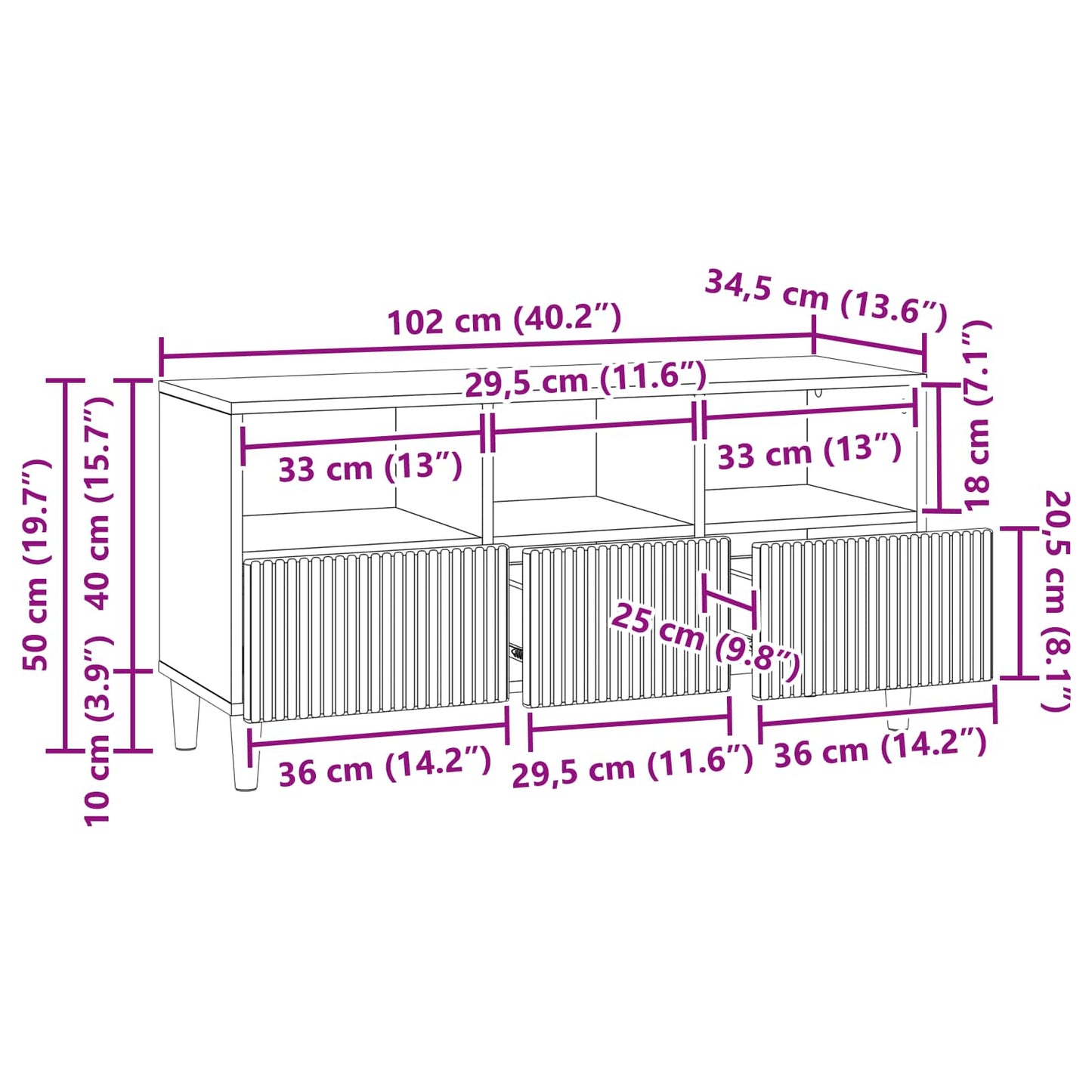 Mobile TV Legno antico 102 x 34,5 x 50 cm Legno ingegnerizzato | homemem39