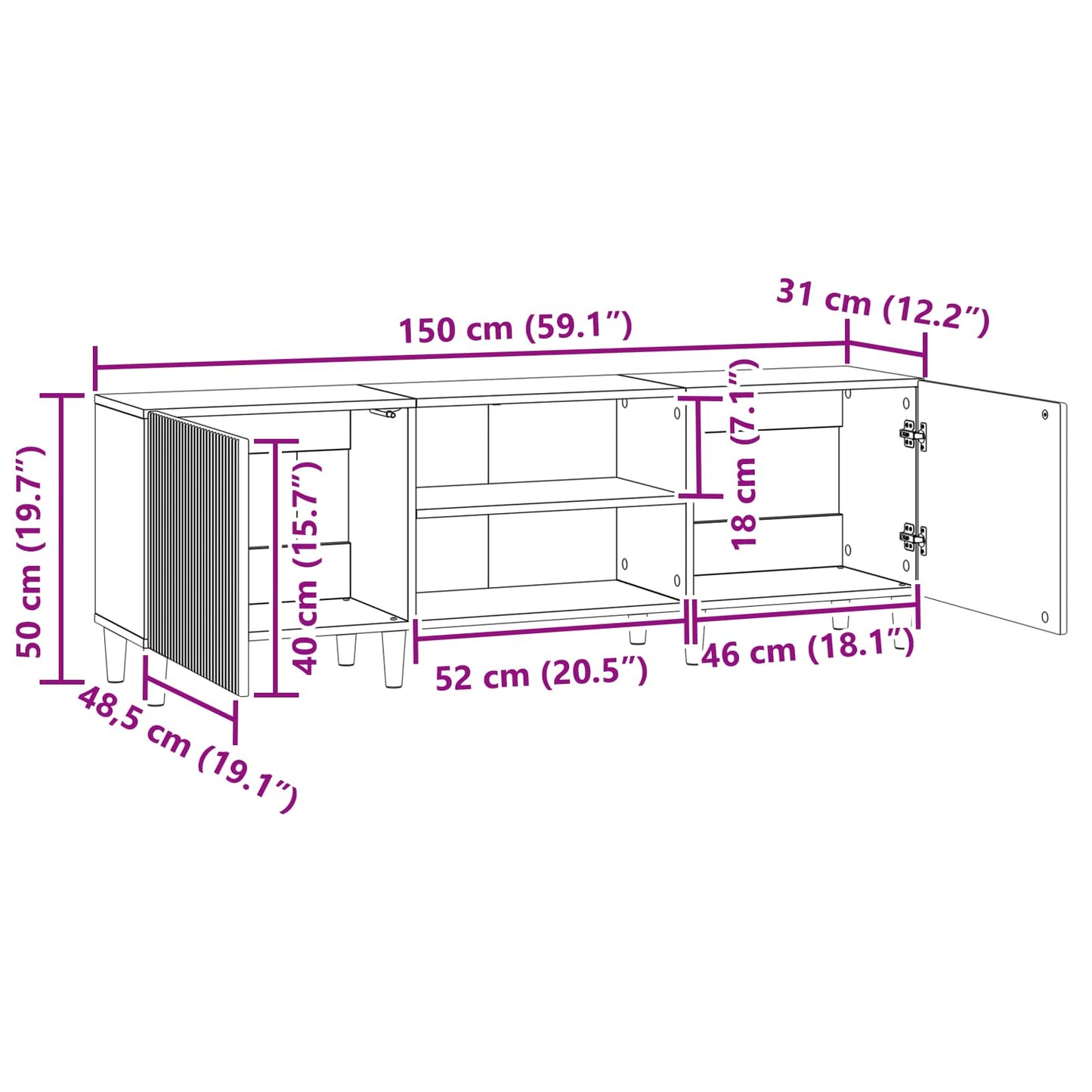 Mobile TV Nero 150 x 31 x 50 cm Legno ingegnerizzato | homemem39