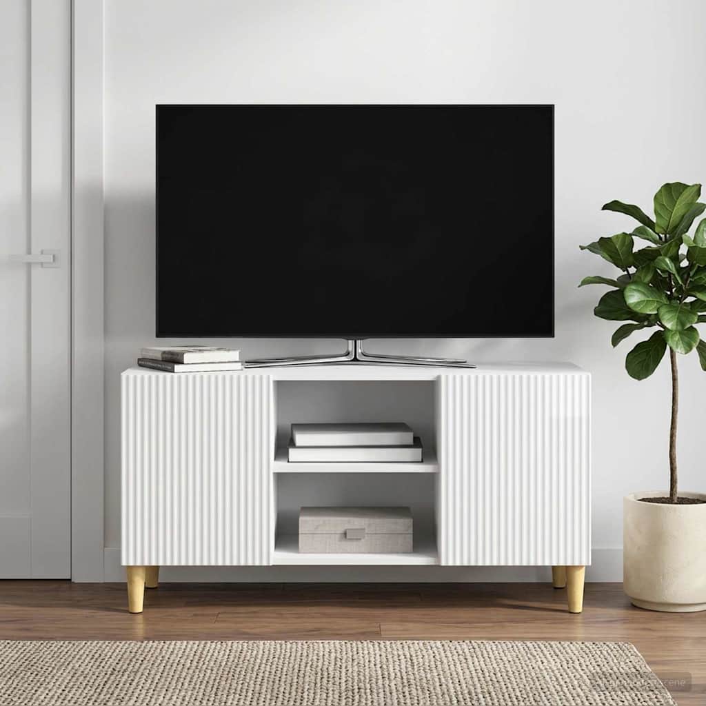Mobile TV Bianco Lucido 102 x 34,5 x 50 cm Legno ingegnerizzato